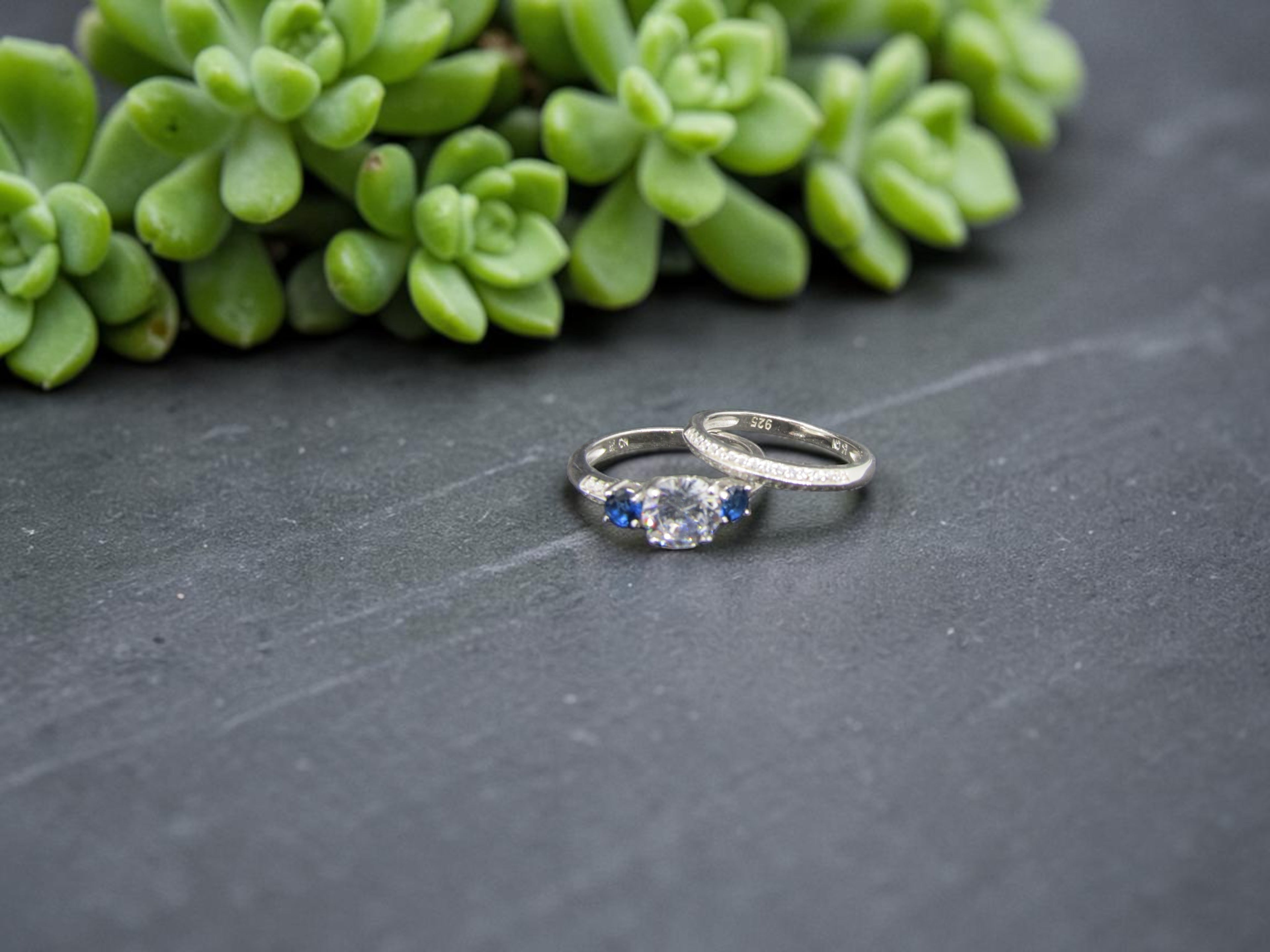 Dúo de Anillos Plata Estilo Corona Real Azul