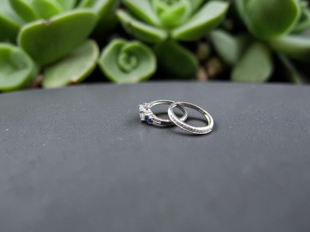 Dúo de Anillos Plata Estilo Corona Real Azul