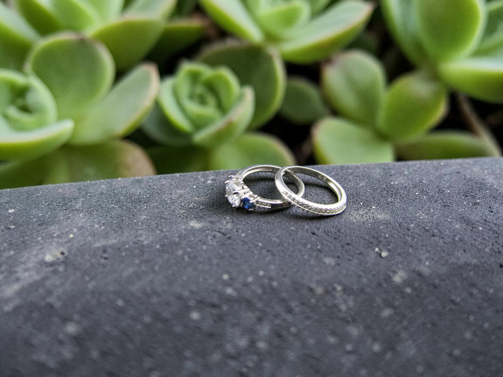 Dúo de Anillos Plata Estilo Corona Real Azul