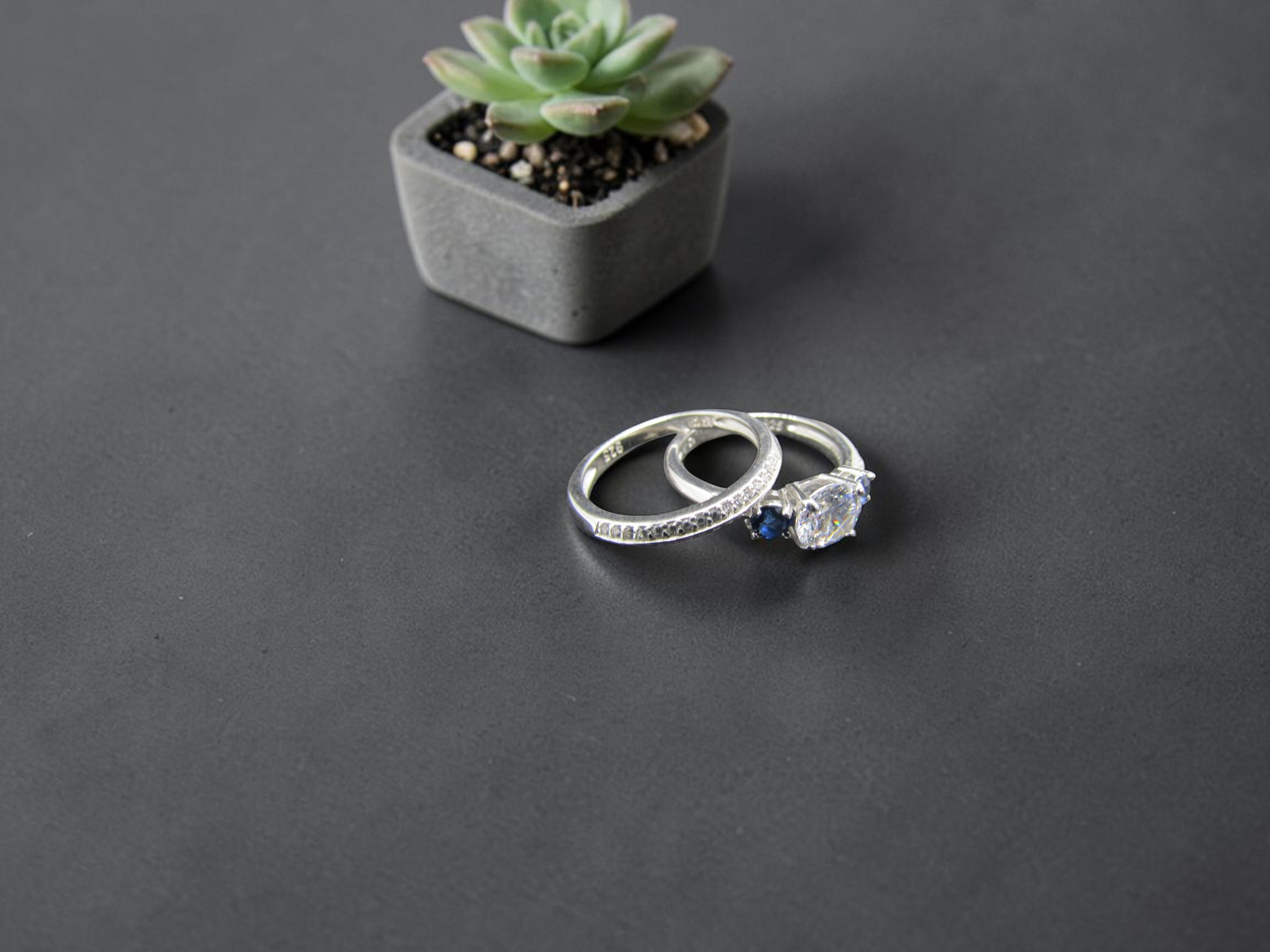 Dúo de Anillos Plata Estilo Corona Real Azul
