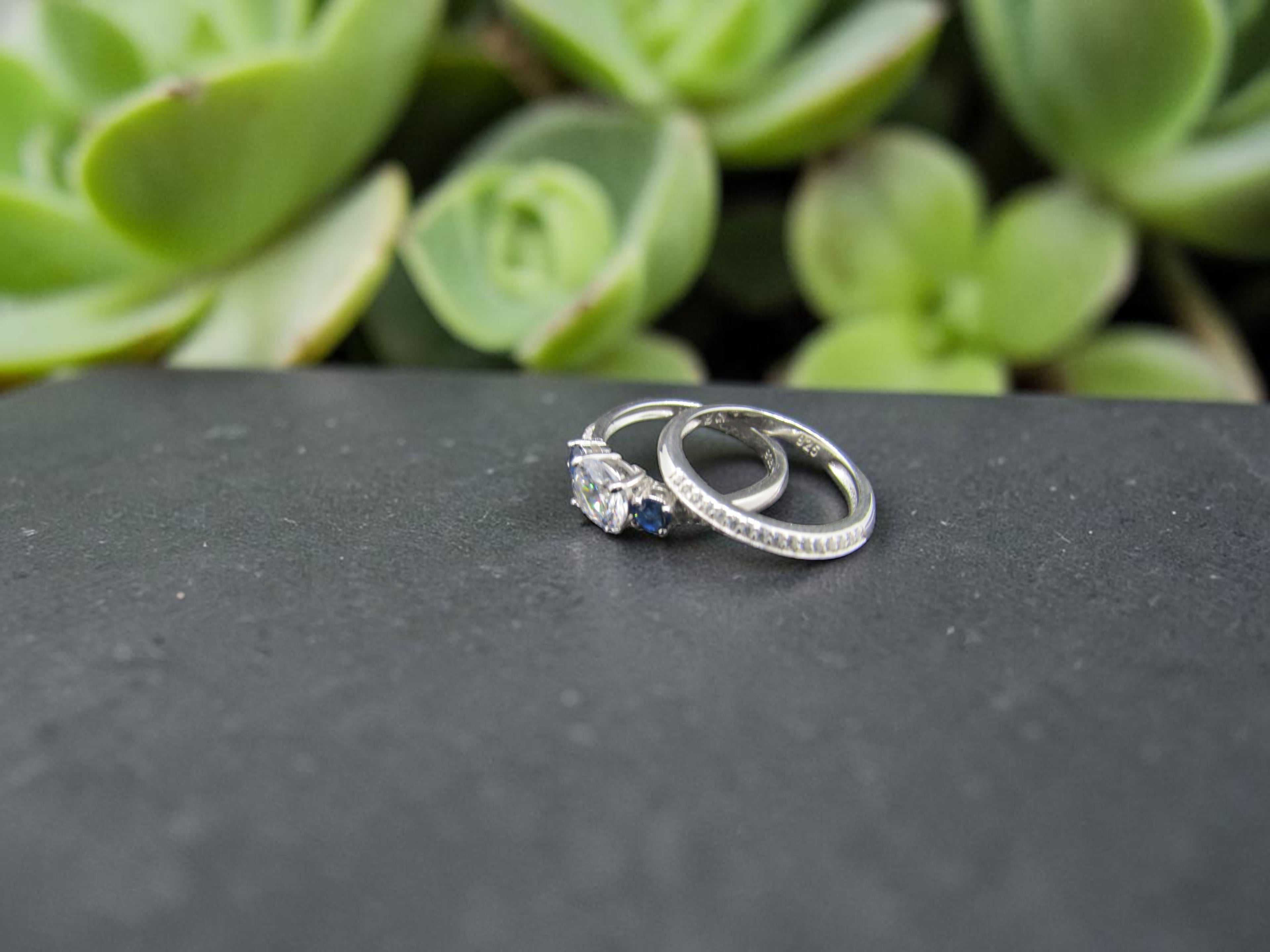 Dúo de Anillos Plata Estilo Corona Real Azul