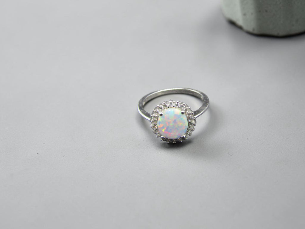 Anillo de Plata Corona de Ópalo Blanco Mujer