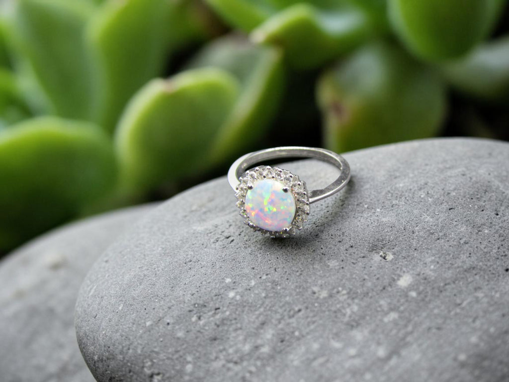 Anillo de Plata Corona de Ópalo Blanco Mujer