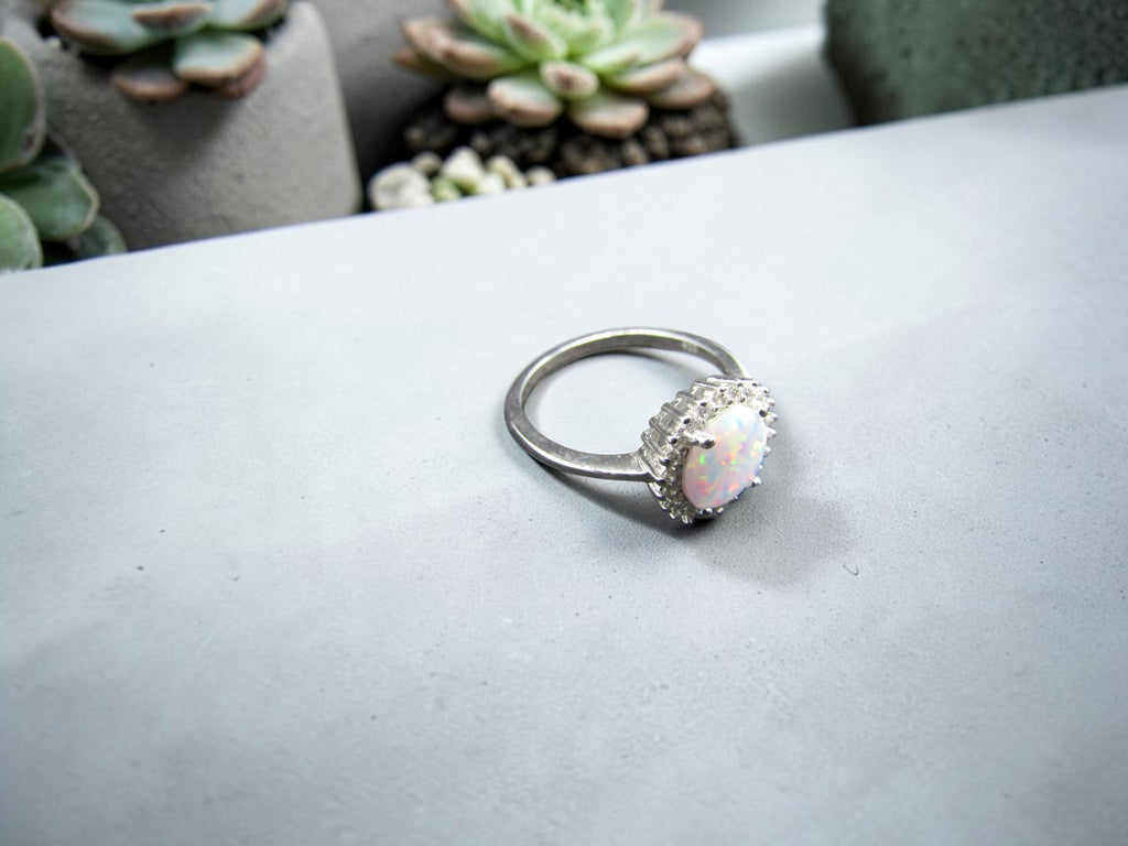 Anillo de Plata Corona de Ópalo Blanco Mujer