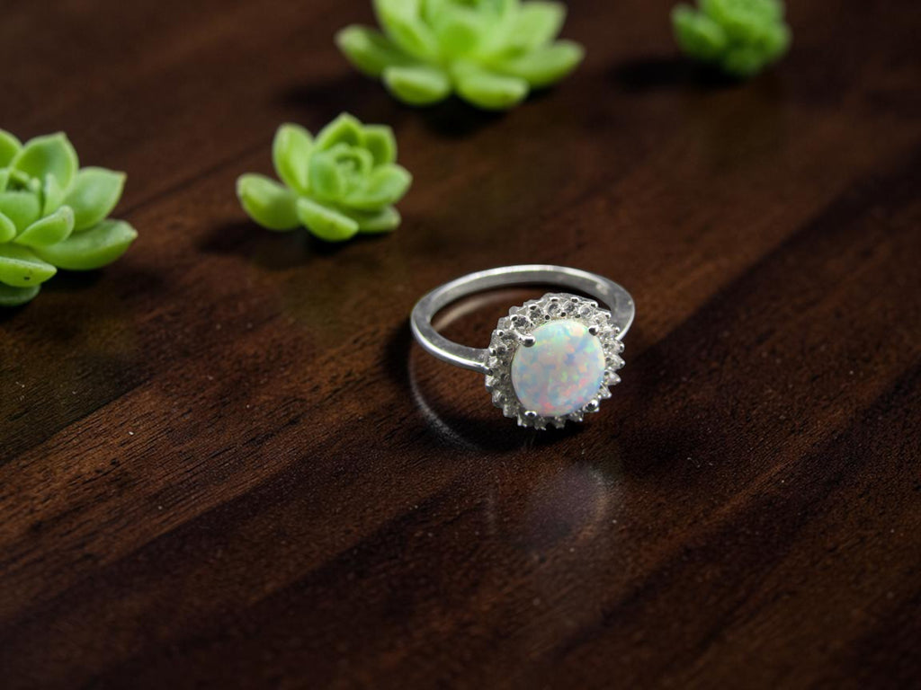 Anillo de Plata Corona de Ópalo Blanco Mujer